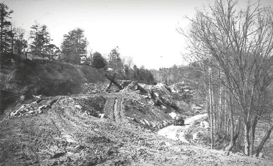 New 73 being built in the early 1940's. The truck to the right is on old 73 that ran along the Little River. Little did they know that over 60 years later old 73 would become the main trail of the Townsend River Walk & Arboretum.