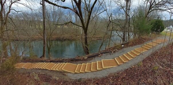 A panorama of the all 63 feet of the steps.  Thanks to Mark Seder and Rodney & Allison Pearson for their hard work and having completed installing the steps on New Years Eve 2021.