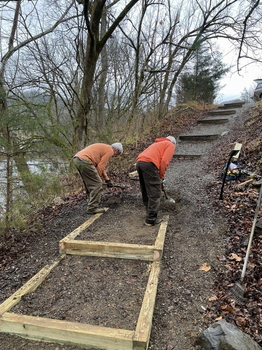 Rodney Pearson (left) and Mark Seder, Replacing the Sloped Steps at the South End of the Townsend River Walk & Arboretum