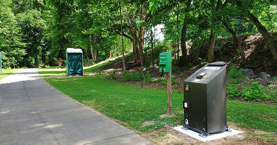 The Bear-proof Trash Can and Dog Waste Bag Dispenser at the north end of the TRWA just beyond the porta-loo.
