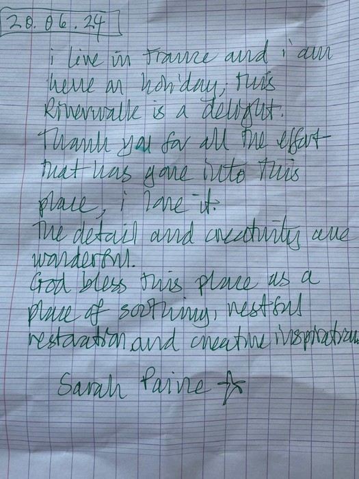 This was the First Note Written in Our Guestbook.